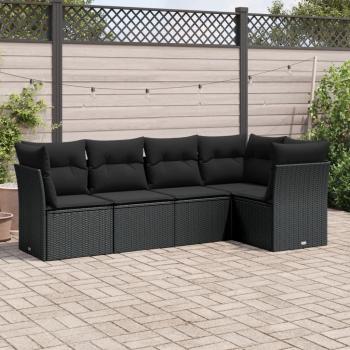 ARDEBO.de - 5-tlg. Garten-Sofagarnitur mit Kissen Schwarz Poly Rattan