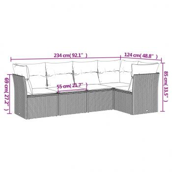 5-tlg. Garten-Sofagarnitur mit Kissen Schwarz Poly Rattan