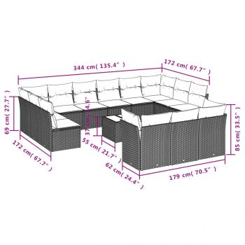 14-tlg. Garten-Sofagarnitur mit Kissen Beige Poly Rattan