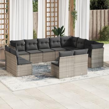 ARDEBO.de - 12-tlg. Garten-Sofagarnitur mit Kissen Grau Poly Rattan