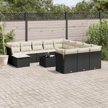 ARDEBO.de - 13-tlg. Garten-Sofagarnitur mit Kissen Schwarz Poly Rattan