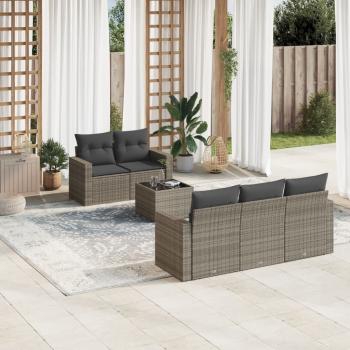 ARDEBO.de - 6-tlg. Garten-Sofagarnitur mit Kissen Grau Poly Rattan