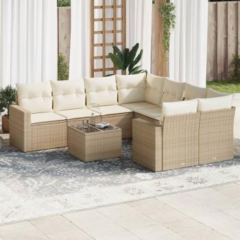 ARDEBO.de - 9-tlg. Garten-Sofagarnitur mit Kissen Beige Poly Rattan