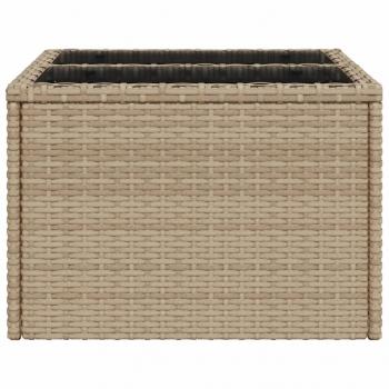 Gartentisch mit Glasplatte Beige 55x55x37 cm Poly Rattan