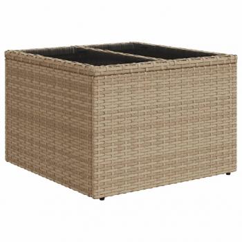 Gartentisch mit Glasplatte Beige 55x55x37 cm Poly Rattan