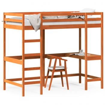 ARDEBO.de - Hochbett mit Schreibtisch Wachsbraun 90x200cm Massivholz Kiefer