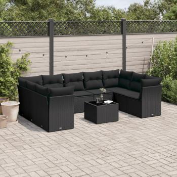 ARDEBO.de - 10-tlg. Garten-Sofagarnitur mit Kissen Schwarz Poly Rattan