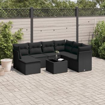 ARDEBO.de - 8-tlg. Garten-Sofagarnitur mit Kissen Schwarz Poly Rattan