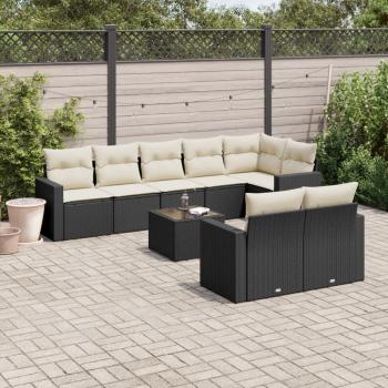 ARDEBO.de - 9-tlg. Garten-Sofagarnitur mit Kissen Schwarz Poly Rattan