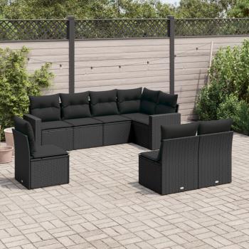 ARDEBO.de - 8-tlg. Garten-Sofagarnitur mit Kissen Schwarz Poly Rattan