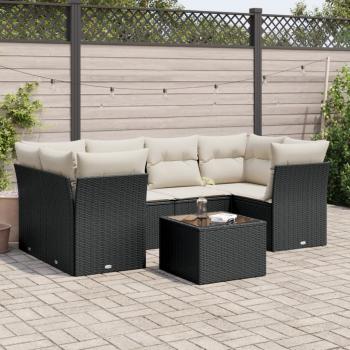 ARDEBO.de - 7-tlg. Garten-Sofagarnitur mit Kissen Schwarz Poly Rattan