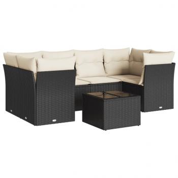 7-tlg. Garten-Sofagarnitur mit Kissen Schwarz Poly Rattan