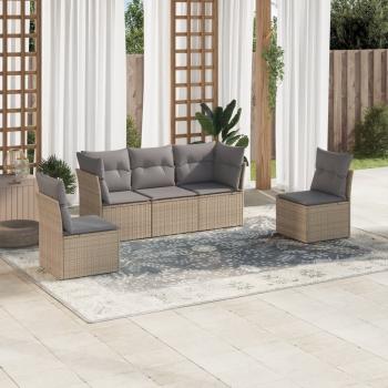 ARDEBO.de - 5-tlg. Garten-Sofagarnitur mit Kissen Beige Poly Rattan