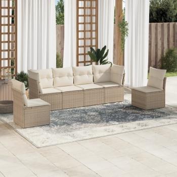 ARDEBO.de - 6-tlg. Garten-Sofagarnitur mit Kissen Beige Poly Rattan