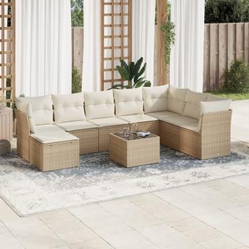 ARDEBO.de - 9-tlg. Garten-Sofagarnitur mit Kissen Beige Poly Rattan