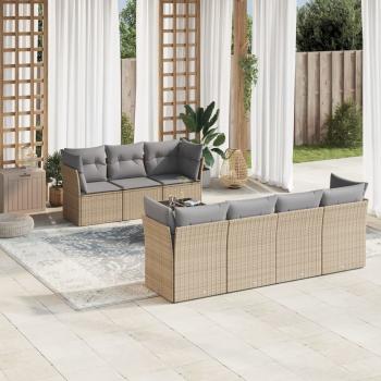 ARDEBO.de - 8-tlg. Garten-Sofagarnitur mit Kissen Beige Poly Rattan