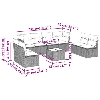 9-tlg. Garten-Sofagarnitur mit Kissen Beige Poly Rattan