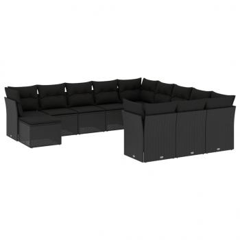 12-tlg. Garten-Sofagarnitur mit Kissen Schwarz Poly Rattan