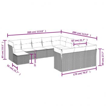 12-tlg. Garten-Sofagarnitur mit Kissen Schwarz Poly Rattan