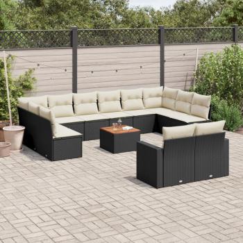 ARDEBO.de - 13-tlg. Garten-Sofagarnitur mit Kissen Schwarz Poly Rattan