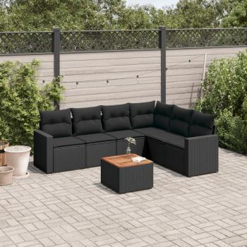 ARDEBO.de - 7-tlg. Garten-Sofagarnitur mit Kissen Schwarz Poly Rattan