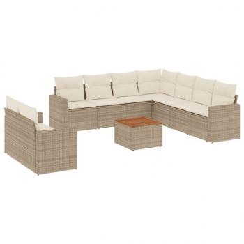 10-tlg. Garten-Sofagarnitur mit Kissen Beige Poly Rattan