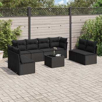 ARDEBO.de - 9-tlg. Garten-Sofagarnitur mit Kissen Schwarz Poly Rattan