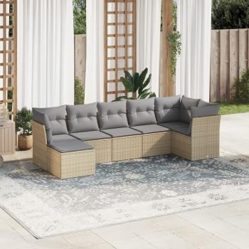 ARDEBO.de - 7-tlg. Garten-Sofagarnitur mit Kissen Beige Poly Rattan