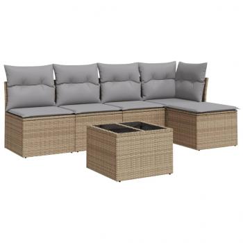 6-tlg. Garten-Sofagarnitur mit Kissen Beige Poly Rattan