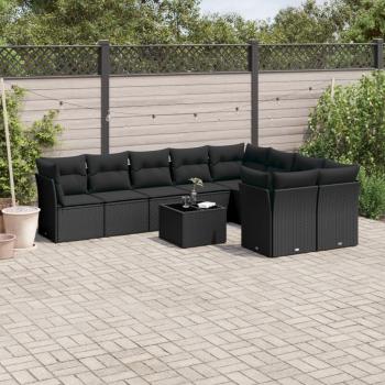 ARDEBO.de - 10-tlg. Garten-Sofagarnitur mit Kissen Schwarz Poly Rattan