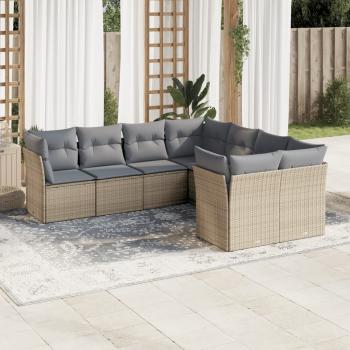 ARDEBO.de - 8-tlg. Garten-Sofagarnitur mit Kissen Beige Poly Rattan