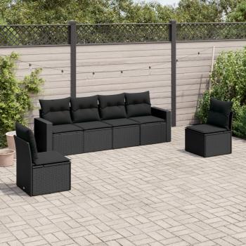 ARDEBO.de - 6-tlg. Garten-Sofagarnitur mit Kissen Schwarz Poly Rattan