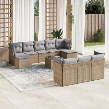 ARDEBO.de - 10-tlg. Garten-Sofagarnitur mit Kissen Beige Poly Rattan