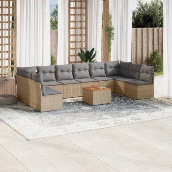 ARDEBO.de - 11-tlg. Garten-Sofagarnitur mit Kissen Beige Poly Rattan