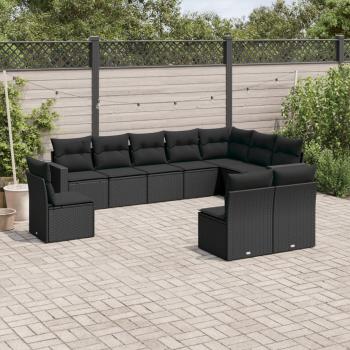 ARDEBO.de - 10-tlg. Garten-Sofagarnitur mit Kissen Schwarz Poly Rattan