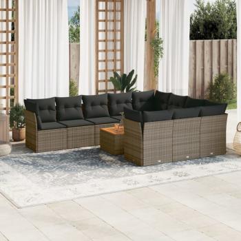 ARDEBO.de - 11-tlg. Garten-Sofagarnitur mit Kissen Grau Poly Rattan