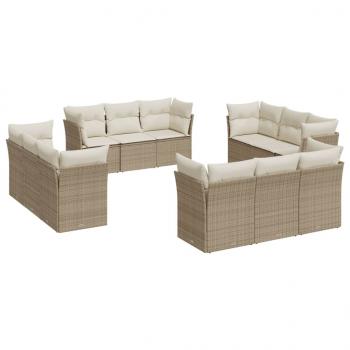 12-tlg. Garten-Sofagarnitur mit Kissen Beige Poly Rattan