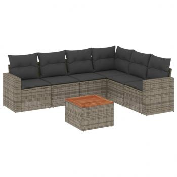 7-tlg. Garten-Sofagarnitur mit Kissen Grau Poly Rattan