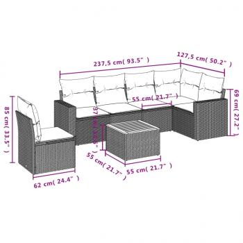 7-tlg. Garten-Sofagarnitur mit Kissen Grau Poly Rattan