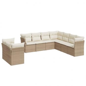 9-tlg. Garten-Sofagarnitur mit Kissen Beige Poly Rattan