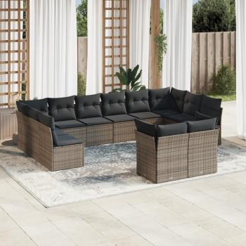 ARDEBO.de - 12-tlg. Garten-Sofagarnitur mit Kissen Grau Poly Rattan