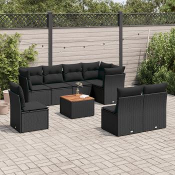 ARDEBO.de - 9-tlg. Garten-Sofagarnitur mit Kissen Schwarz Poly Rattan