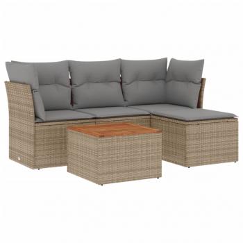 5-tlg. Garten-Sofagarnitur mit Kissen Beige Poly Rattan