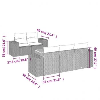 6-tlg. Garten-Sofagarnitur mit Kissen Grau Poly Rattan