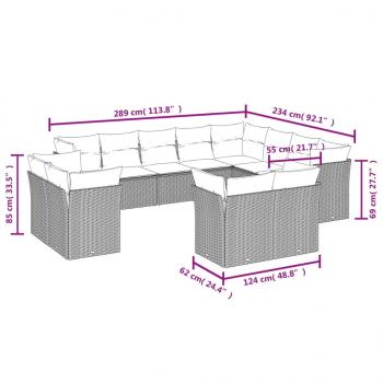 12-tlg. Garten-Sofagarnitur mit Kissen Schwarz Poly Rattan