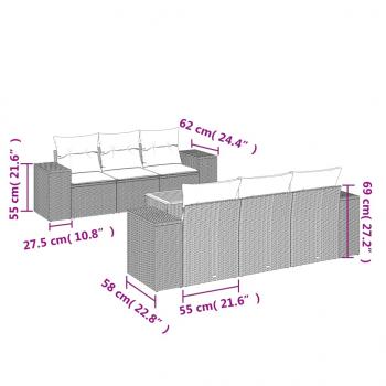 7-tlg. Garten-Sofagarnitur mit Kissen Grau Poly Rattan