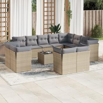 ARDEBO.de - 13-tlg. Garten-Sofagarnitur mit Kissen Beige Poly Rattan