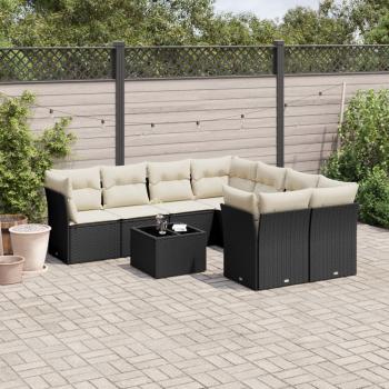 ARDEBO.de - 9-tlg. Garten-Sofagarnitur mit Kissen Schwarz Poly Rattan