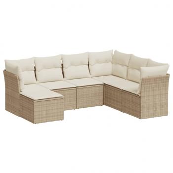 7-tlg. Garten-Sofagarnitur mit Kissen Beige Poly Rattan