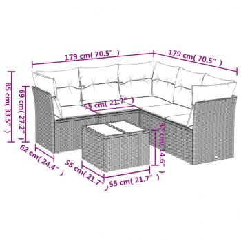 6-tlg. Garten-Sofagarnitur mit Kissen Grau Poly Rattan